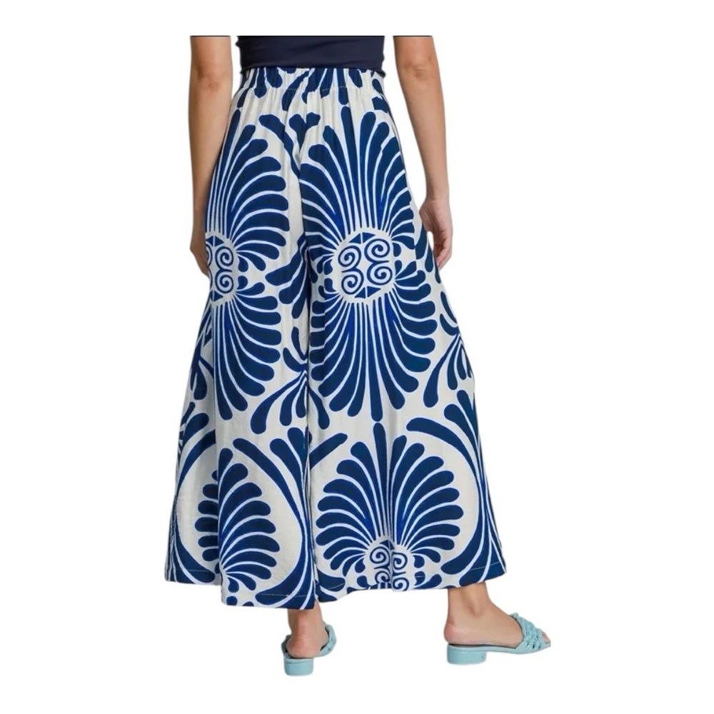 CALYPSO PALAZZO WIDE LEG PRINTED PANTS ( BLUE & WHITE ) - Picture 4 of 8